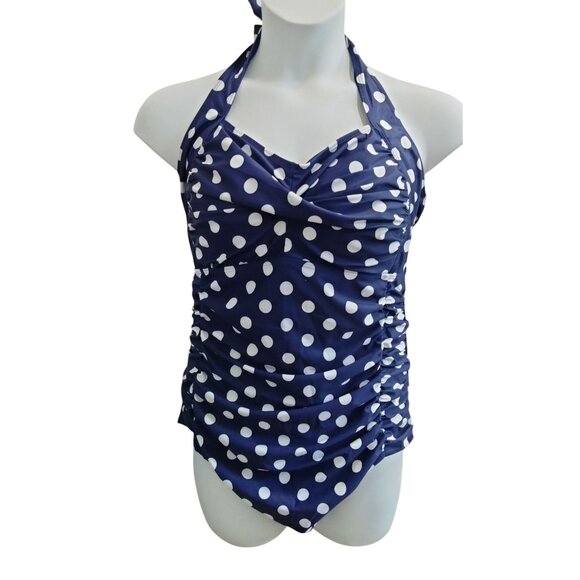 Sweetheart Neckline Halter Design Tummy Control Polka Dot One-Piece Swimsuit 20 - Picture 2 of 8